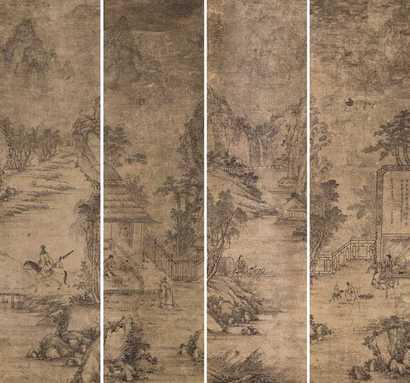 佚名 山水人物 四屏
